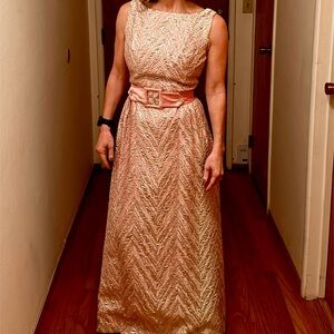 Elegant 1960’s Vintage Pink and Silver Evening Gown